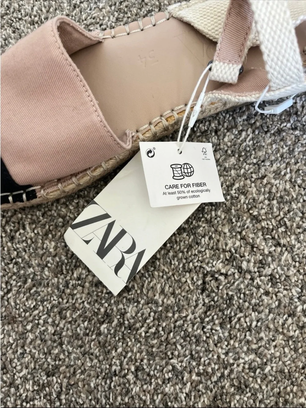 NWT Zara Girls Two-Tone Canvas Espadrilles Shoes Flats | Size 34 (US 2.5)